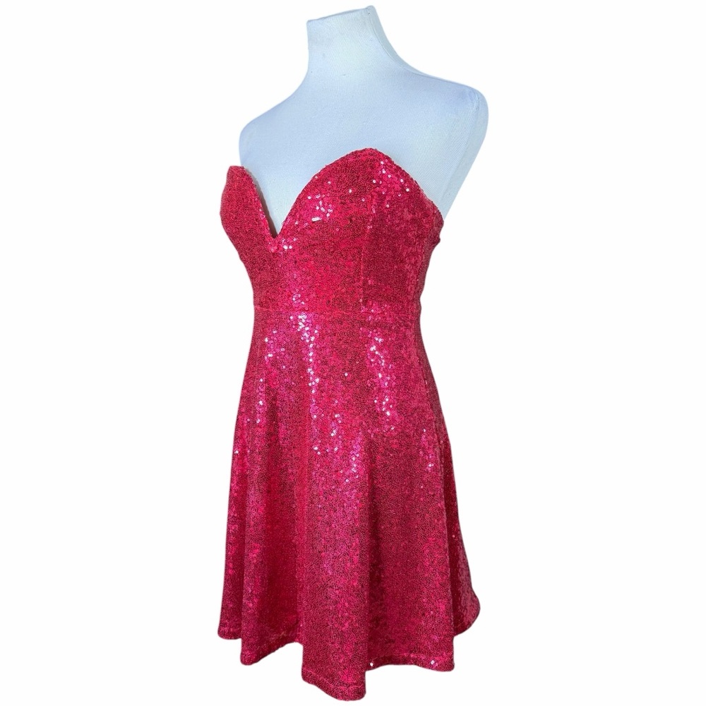 Vtg Charlotte Russe Red Sequin Sweetheart Strapless Flounce Hem Dress - Medium - Picture 3 of 14